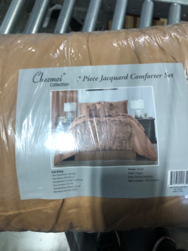 Photo 4 of Chezmoi Collection 7-Piece Jacquard Floral Comforter Set (California King, Copper/Gold) California King Copper