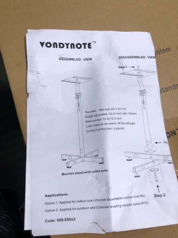 Photo 4 of Vondynote Pair of Studio Monitor Stands Adjustable Height Speaker Stands with Cable Management