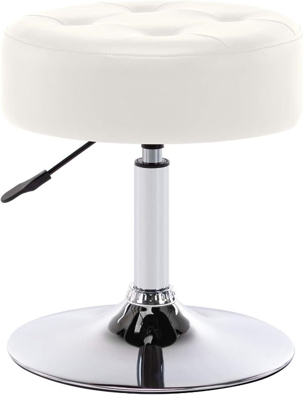 Photo 1 of  Leather Vanity Stool Makeup Stool Vanity Chair Height Adjustable Swivel Stool Round Ottoman White