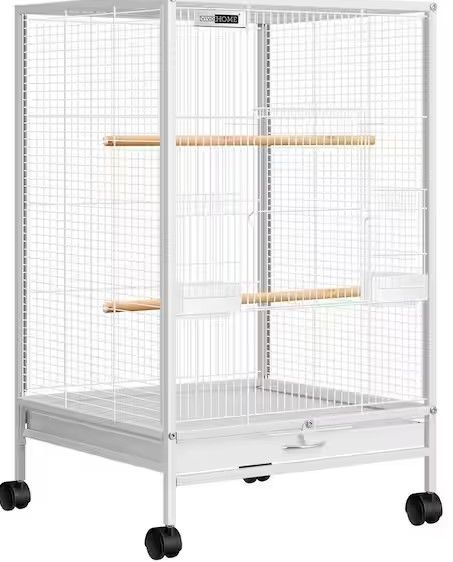 Photo 1 of 30 in. H Wrought Iron Bird Cage with Rolling Stand for Parrots Conure Lovebird Cockatiel in White