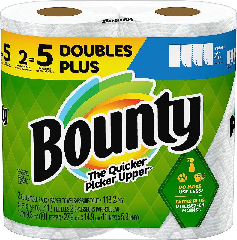 Photo 1 of Bounty Select-A-Size Paper Towels, White, 2 Double Plus Rolls = 5 Regular Rolls 8Pk