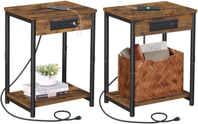 Photo 1 of End Table with Charging Station, Set of 2 Side Table with 2 USB Ports and 2 Outlets, 21.8”H 2-Tier Nightstand with Storage Shelf