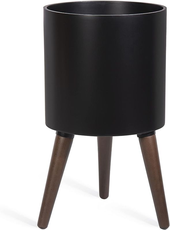 Photo 1 of 10 Inch Planter Pot with Stand, Mid-Century Tall Plant Pot with Legs for Indoor Plants, Medium, Black