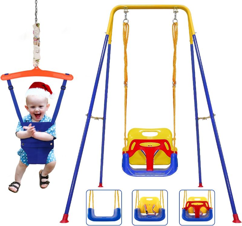 Photo 1 of 
3-in-1 Swing for Todder & Baby Jumper, Sturdy Swing with Bouncers for Outdoor/Indoor Play, Safety Seat and Foldable Metal Swing Stand, Easy to Assemble...