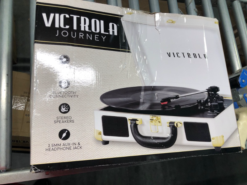 Photo 2 of Victrola Vintage 3-Speed Bluetooth Portable Suitcase Record Player with Built-in Speakers | Upgraded Turntable Audio Sound| White (VSC-550BT-WH) White Record Player