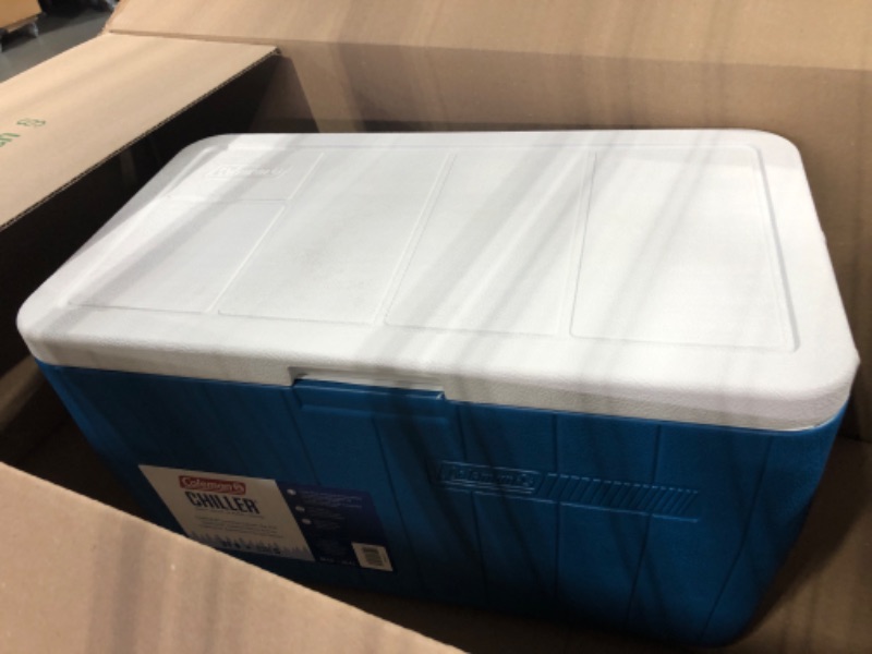 Photo 2 of Coleman Chiller Series 48qt Insulated Portable Cooler, Ice Retention Hard Cooler with Heavy Duty Handles Ocean Blue