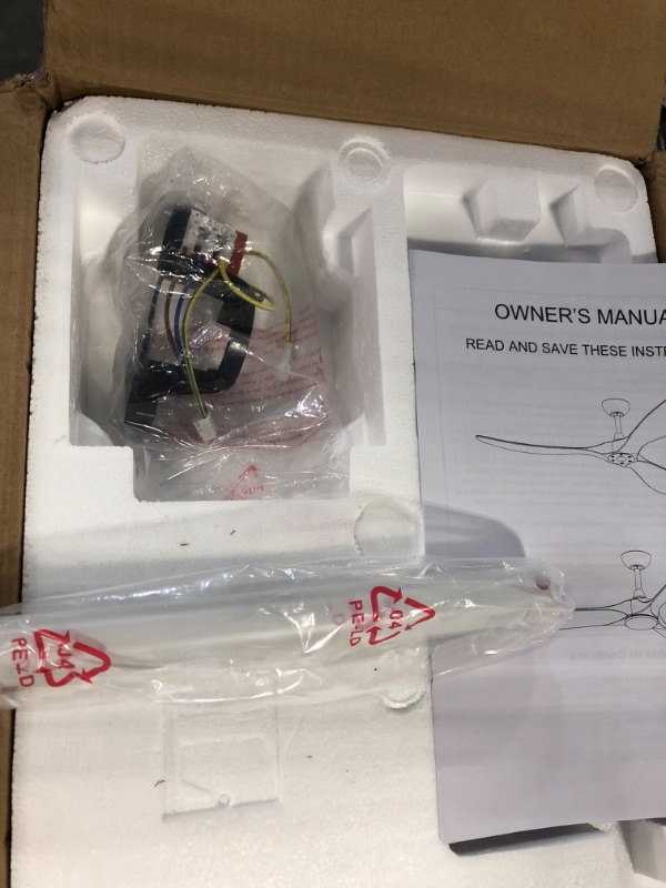 Photo 1 of Swcita Large Ceiling Fans without Light, 60 Inch Modern Ceiling Fan with 3 Wood Blades, Noiseless Reversible DC Motor and Remote, for Outdoor Patios Indoor Bedroom Living Room Farmhouse, White White Body-White Blades