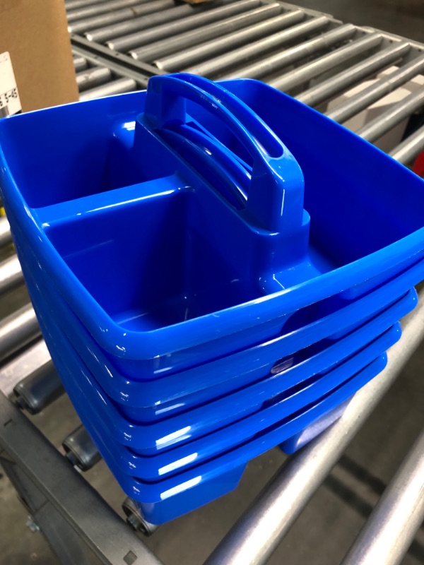 Photo 1 of Teacher Created Resources Blue Portable Plastic Storage Caddy 5-Pack for Classrooms, Kids Room, and Office Organization, 3 Compartment