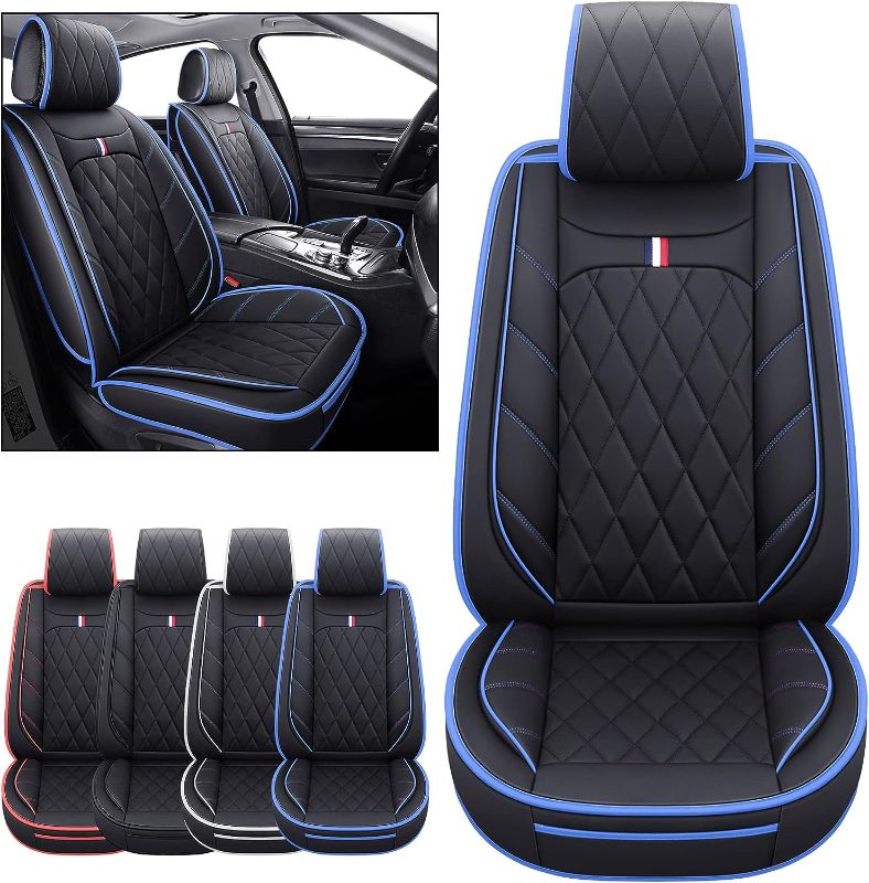 Photo 1 of Aierxuan Front Seat Covers for Cars, Waterproof Leather for Nissan Chevy Malibu Kia Soul Sorento Hyundai Elantra Tucson Accent Sonata Kona Outlander Galant (2 PCS Front, Black-Blue)
