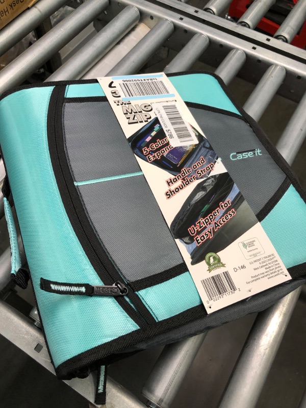 Photo 1 of Case-it Dual Zipper Binder, 2 Set of 1.5” D-Ring Dual, 3"" Capacity, Hold Down Pages, Front Zipper Pocket Dual-101, Spearmint Case-it The Dual 2-in-1 Zipper Binder