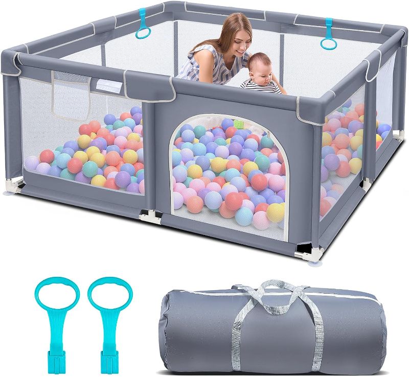 Photo 1 of Baby Playpen for Toddler, Large Playyard, Play Pens for Babies and Toddlers, Indoor & Outdoor Kids Activity Center, Sturdy Safety Play Yard with Soft Breathable Mesh(Gray,50”×50”)
