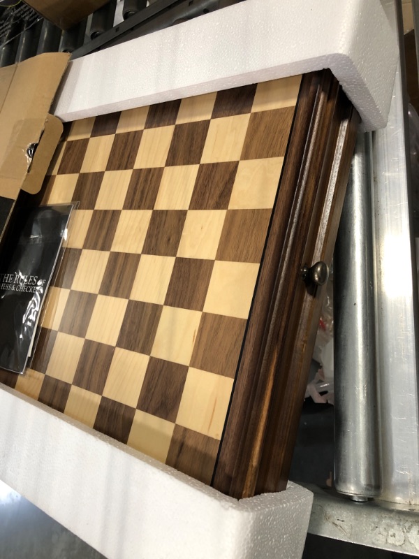 Photo 4 of A&A 15 inch Walnut Wooden Chess Sets w/ Storage Drawer / Triple Weighted Chess Pieces - 3.0 inch King Height/ Walnut Box w/Walnut & Maple Inlay / 2 Extra Queen / Classic 2 in 1 Board Games/ Chess Only Triple Weighted Pieces w/ Walnut Box