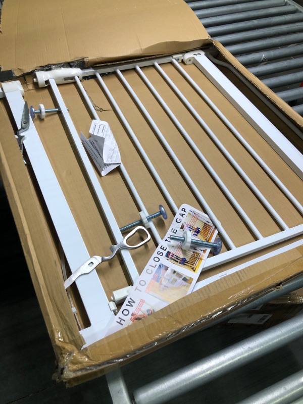 Photo 1 of BalanceFrom Easy Walk-Thru Safety Gate for Doorways and Stairways with Auto-Close/Hold-Open Features, Multiple Sizes, White 30-inch Tall, No Caps Fits 29.1 - 33.8" Wide