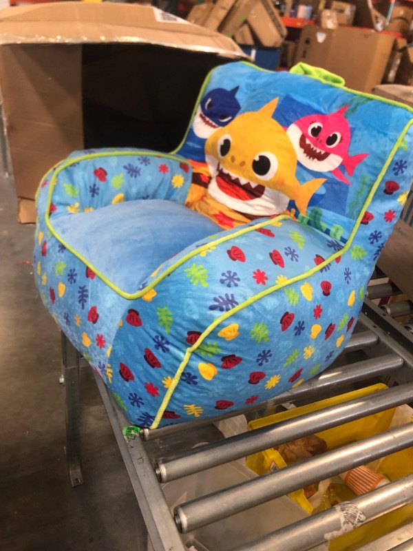 Photo 1 of Idea Nuova Baby Shark Kids Mink Plush Bean Bag Chair with Piping & Top Carry Handle, Large