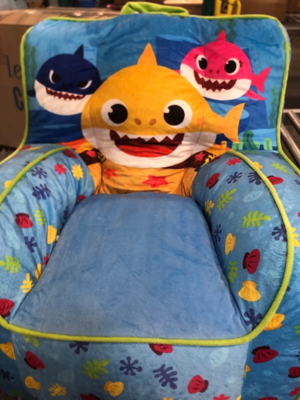 Photo 1 of Idea Nuova Baby Shark Kids Mink Plush Bean Bag Chair with Piping & Top Carry Handle, Large
