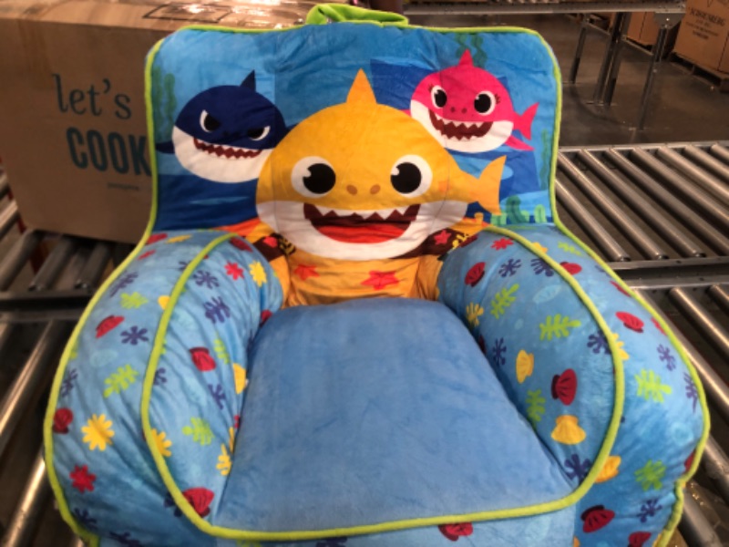 Photo 1 of Idea Nuova Baby Shark Kids Mink Plush Bean Bag Chair with Piping & Top Carry Handle, Large