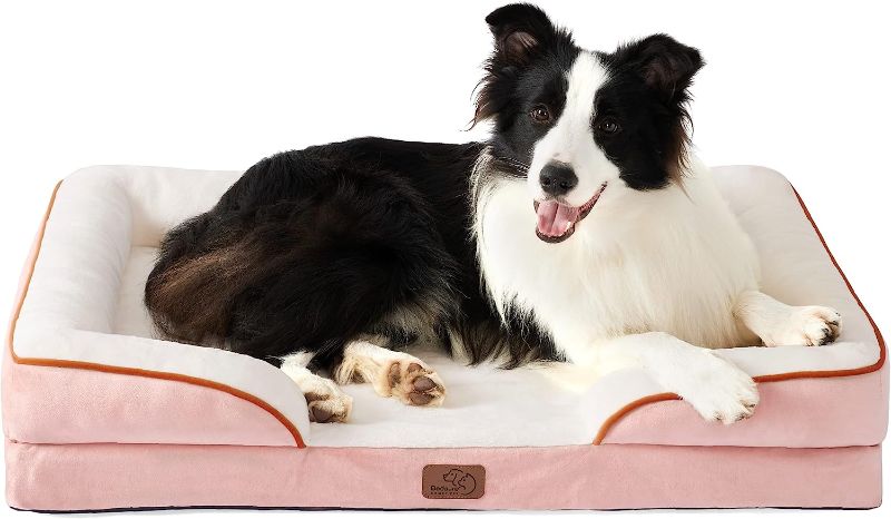 Photo 1 of Bedsure Medium Orthopedic Dog Bed, Bolster Beds for Dogs - Foam Sofa with Removable Washable Cover, Waterproof Lining and Nonskid Bottom Couch, Pink
