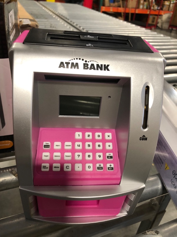 Photo 3 of ATM Savings Bank for Real Money, Electronic Piggy Bank to Teach Savings, Classic Counting Toy, Talking Kids Money Bank, Safe Box for Kids, Ages 6+, Silver (Pink)