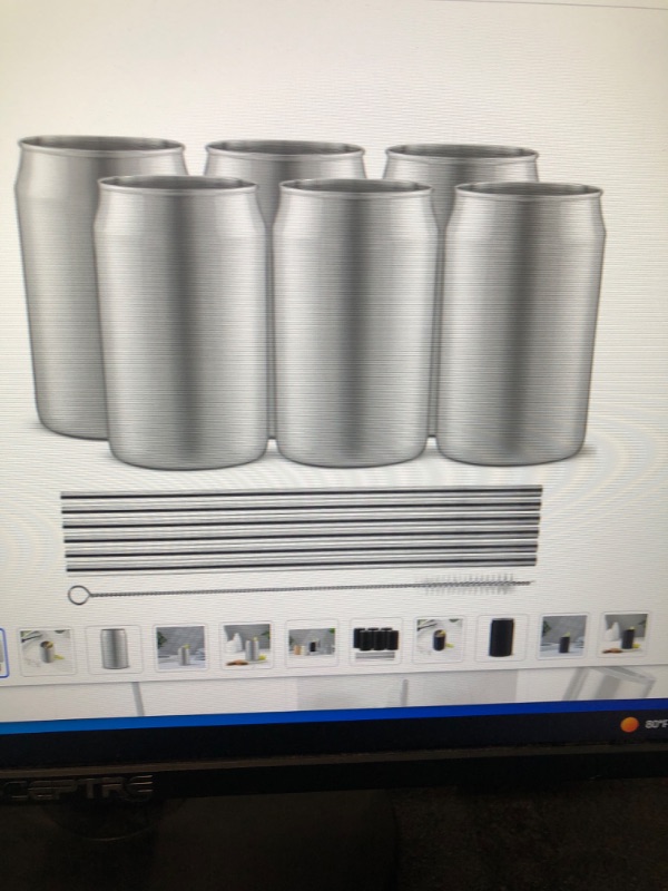 Photo 1 of  Stainless Steel Can Drinking Tumblers with Straws & Brush- 
