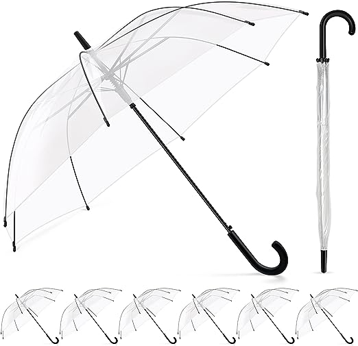 Photo 1 of 8 Pcs Umbrellas Wedding Style Stick Umbrellas Large Canopy Windproof Bubble Umbrellas for Bridal Party Men Women, 39.4 Inch Black with Black Handle