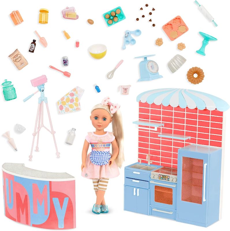 Photo 1 of Glitter Girls – Cooking Show Set with 14-inch Doll– 50+ Food & Baking Accessories – Camera, Counter, Display Case, Fridge – 14-inch Doll Playset – GG Baking Vlog Set – Years 3 +
