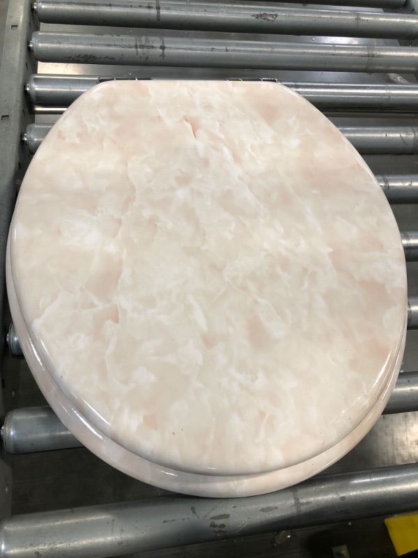 Photo 1 of Angel Shield Marble Toilet Seat Durable Molded Wood with Quiet Close, Easy Clean, Quick-Release Hinges (Round, Beige Marble) Round-16.5“ Beige-Round