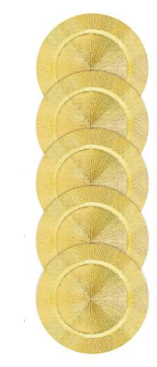 Photo 1 of  Set of 6 Round 13" Gold Charger Plates Plastic Reef Plate Chargers Decorative Plates for Table Elegant Gold Decor Plates for Wedding Event Banquet Holiday Birthday Party Place Setting