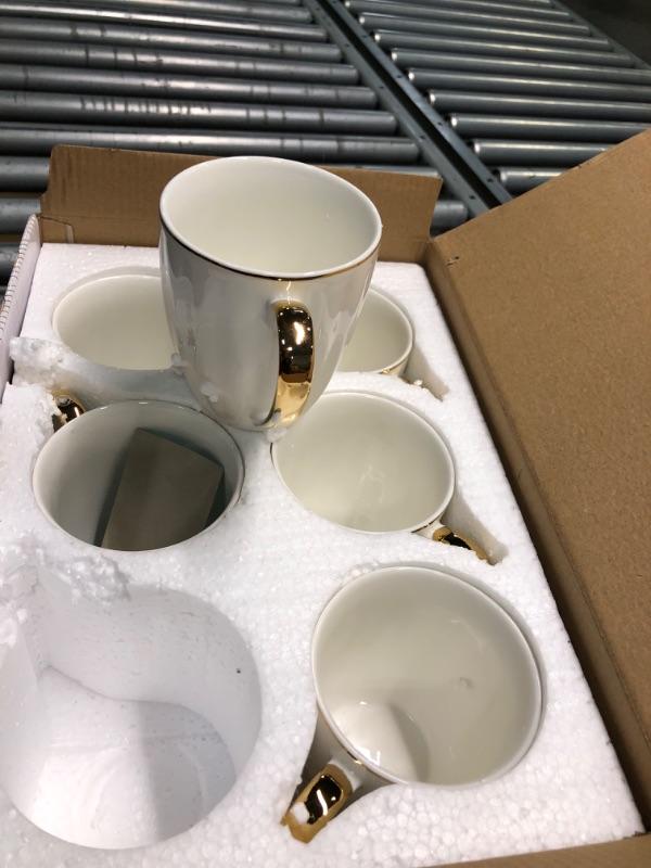 Photo 4 of BTaT- White Coffee Mugs, Set of 6, 12oz, White Porcelain with Gold Trim Coffee Mug Set, Hot Chocolate Mugs, Ceramic Mugs, Large Mugs for Coffee, Set of Mugs, Hot Cocoa Mugs, Mother's Day Gift