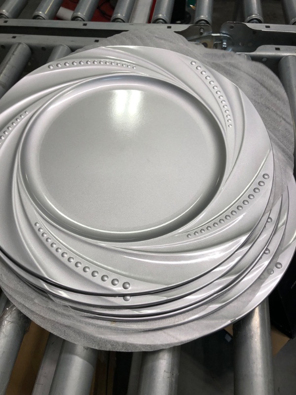 Photo 3 of 6 Pack 13" Plastic Reusable Charger Plates, Flower Spiral Round Dinner Chargers Sliver Holiday Charger Decorative Plates for Table Place Setting, Wedding, Parties, Outdoor Receptions, Banquets