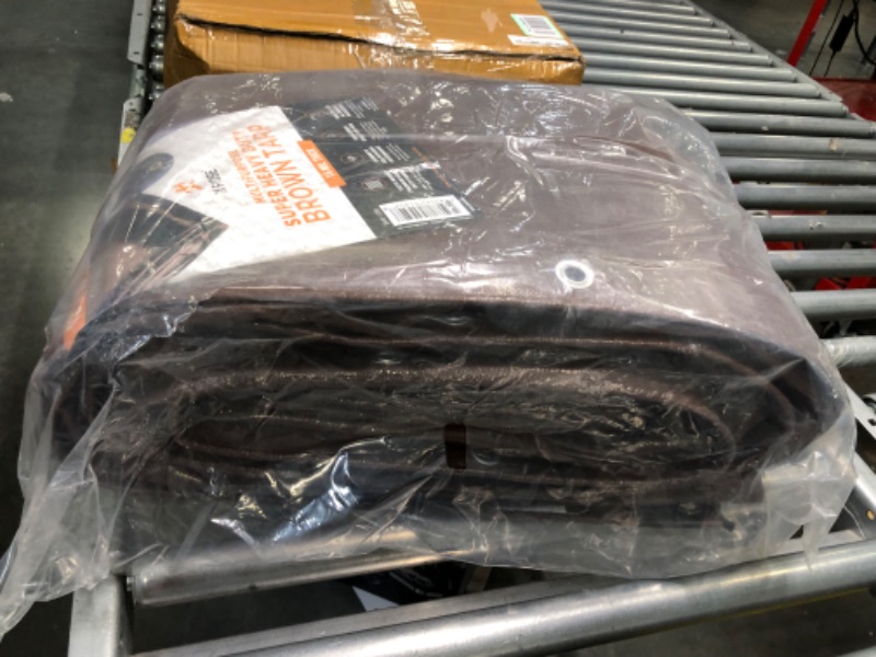 Photo 4 of 12' x 30' Super Heavy Duty 16 Mil Brown Poly Tarp Cover - Thick Waterproof, UV Resistant, Rip and Tear Proof Tarpaulin with Grommets and Reinforced Edges - by Xpose Safety