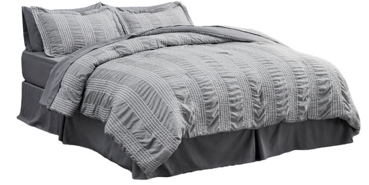 Photo 1 of BEDSURE Bed in A Bag Queen - Queen Comforter Set 8 Piece Stripes Seersucker Bedding Set, Soft Lightweight Down Alternative Comforter Queen Bed Set(Smoky Grey,Queen 88x88 inch)