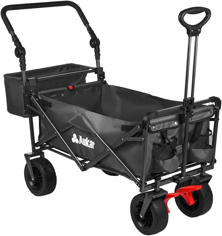 Photo 1 of AUKAR Collapsible Canopy Wagon - Heavy Duty Utility Outdoor Garden Cart - with Adjustable Handles, for Shopping, Picnic, Camping, Sports - Black
