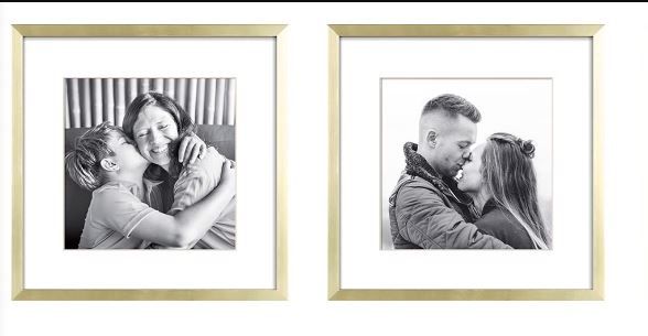 Photo 1 of ArtbyHannah 2 Pack 12x12 Gold Gallery Wall Frame Set, Square Picture Frames Collage for Wall Decor -Made to Display Photo 12x12 without Mat or 8x8 with Mat Thanksgiving Christmas Gift