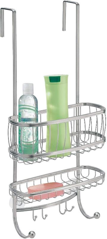 Photo 1 of iDesign York Bathroom Over the Door Shower Caddy with Storage Baskets Shelves and Hooks for Shampoo, Conditioner, Soap, Silver
