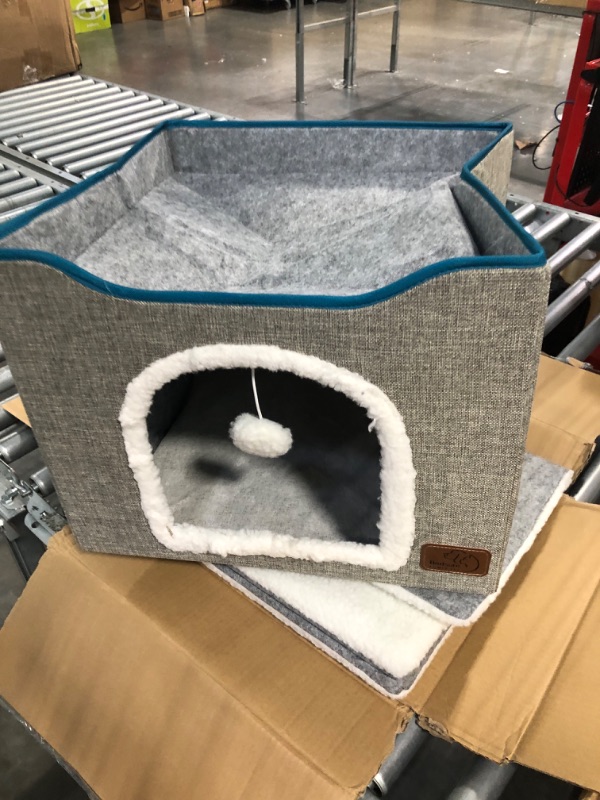 Photo 3 of Bedsure Cat Bed for Indoor Cats -Large Cat Cave for Pet Cat House with Fluffy Ball Hanging and Scratch Pad