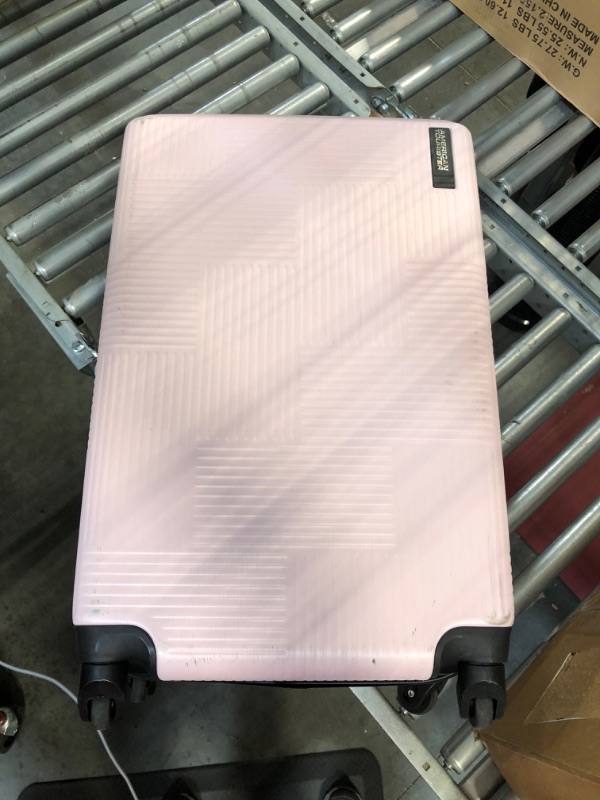 Photo 1 of American Tourister Stratum XLT Expandable Hardside Luggage with Spinner Wheels, Pink Blush, Checked-Medium 24-Inch
