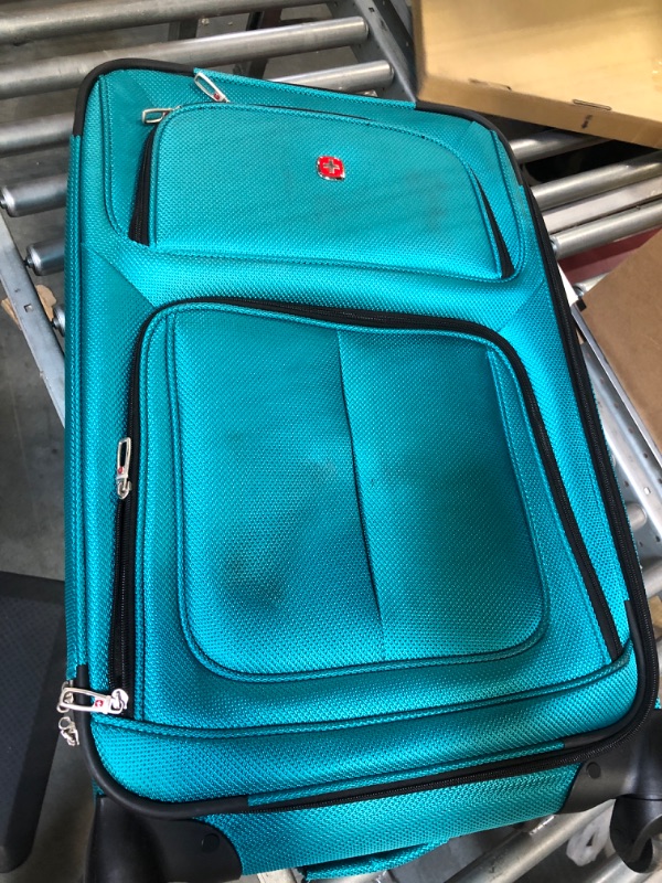 Photo 3 of SwissGear Sion Softside Expandable Roller Luggage, Teal, Checked-Medium 25-Inch Checked-Medium 25-Inch Teal