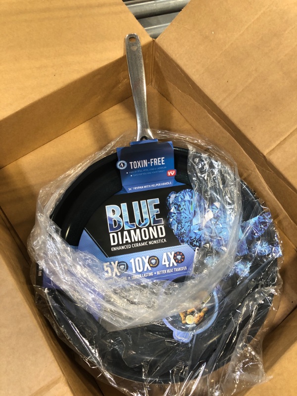 Photo 2 of ***Has a scratch on top*** Blue Diamond Cookware Diamond Infused Ceramic Nonstick, 14" Large Frying Pan with Helper Handle, PFAS-Free, Dishwasher Safe, Oven Safe, Blue 14" Frying Pan Skillet