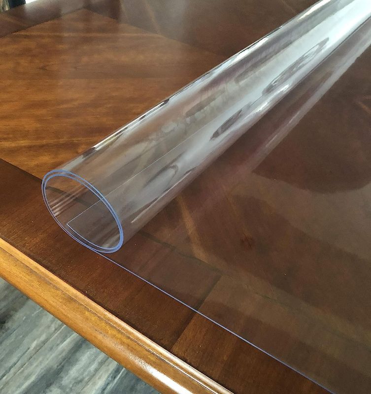 Photo 1 of  Soft Glass Crystal Clear Transparent PVC Table Cover Furniture Protector Pad Desk Table Lab Bench Marble Wood Floor mat Sofa Arm Cover((Oval Shape Oblong Max 68 x43 )
