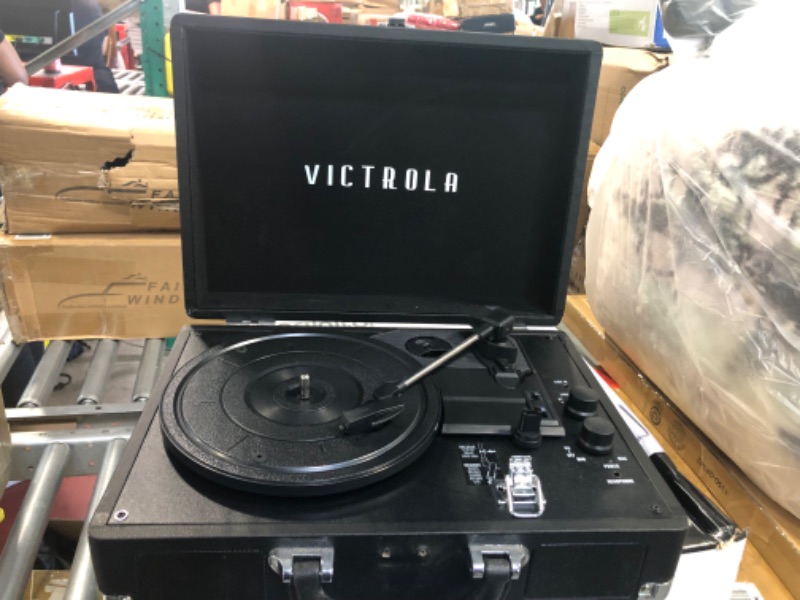 Photo 1 of Victrola Vintage 3-Speed Bluetooth Portable Suitcase Record Player with Built-in Speakers | Upgraded Turntable Audio Sound| Includes Extra Stylus | Black, Model Number: VSC-550BT-BK, 1SFA