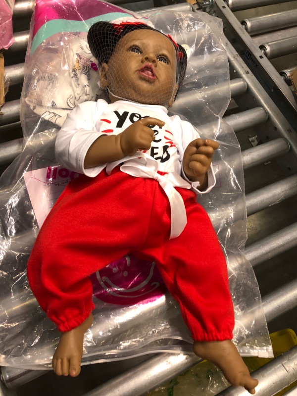 Photo 4 of HOOMAI Lifelike Reborn Baby Dolls with Soft Body African American Realistic Girl Doll 22.8 Inch Best Birthday Gift Set Emma