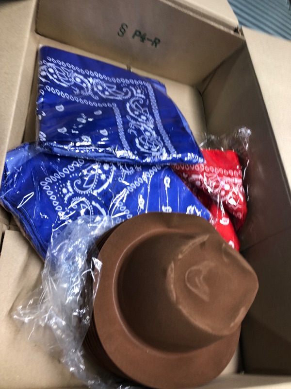 Photo 3 of 72 Pack Cowboy Hat and Bandana Set, Include 36 Cowboy Hats for Women and Men Brown Felt Cowboy Party Hat with 36 Cowboy Bandana Western Bandanas Bulk in 2 Colors for Fancy Dress Party Cosplay Costume
