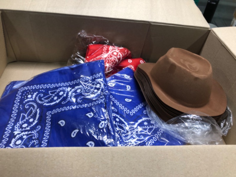 Photo 4 of 72 Pack Cowboy Hat and Bandana Set, Include 36 Cowboy Hats for Women and Men Brown Felt Cowboy Party Hat with 36 Cowboy Bandana Western Bandanas Bulk in 2 Colors for Fancy Dress Party Cosplay Costume