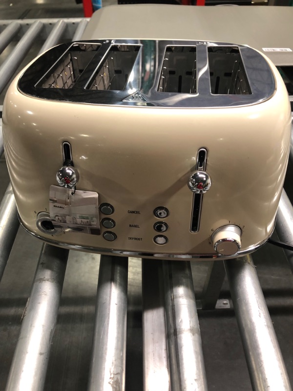 Photo 4 of Toaster 4 Slice, Retro Stainless Toaster with 6 Bread Shade Settings,1.5''Wide Slots Toaster with Cancel/Defrost/Reheat Functions,Dual Independent Control Panel, Removal Crumb Tray and High Lift Lever (Cream)
