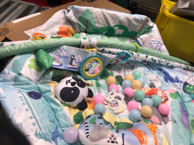 Photo 4 of 4-in-1 Tummy Time Mat,Baby Gym Activity Play Mat,Newborn Play Baby Mats for Floor with 6 Infant Learning Sensory Baby Toys, Toddler Motor Skill Development,Babies Ball Pit with 18 Ocean Balls Animal World