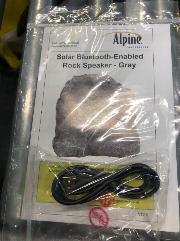 Photo 5 of Alpine Corporation Waterproof Bluetooth Solar-Powered Outdoor Wireless Rock Speaker, Gray