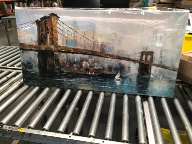 Photo 1 of Acocifi Brooklyn Bridge Wall Art New York Abstract Canvas Cityscape Painting Colorful NYC Skyline Framed Textured Picture Modern Artwork for Living Room Bedroom Bathroom Office Home Decor 40"x20" 40"x20" brooklyn bridge wall art