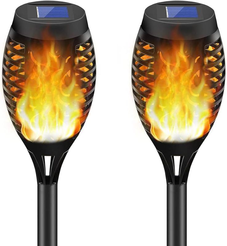 Photo 1 of  Solar Torch Light with Flickering Flame,2 Pack 12led Solar Torches Waterproof Landscape Decoration Flame Lights Outdoor for Garden Yard - Auto...
