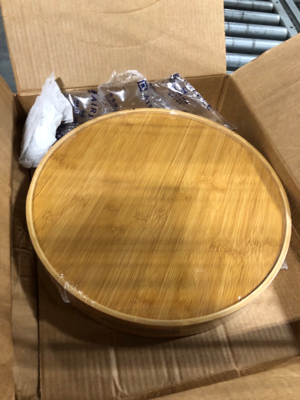 Photo 5 of 13.8 inch Bamboo Round Serving Tray, Wood Tray with Handles, Natural Wooden Tray for Ottoman, Kitchen / Coffee Table 13.8 inch ( 35 cm)