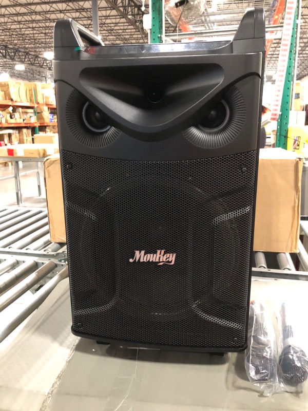 Photo 1 of Moukey Karaoke Machine, 12" Woofer PA System, Portable Bluetooth Speaker with 2 Wireless Microphones, Party Lights and Echo/Treble/Bass Adjustment, Supports TWS/REC/AUX IN/MP3/USB/TF/FM - MTs12-1 12" Woofer Karaoke Speaker